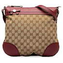 Gucci GG Canvas Princy Crossbody Shoulder Bag 257065 Beige Wine Red Leather in Very Good Condition