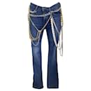 Junya Watanabe x Levis Blue / silver / Gold Chain and Pearl Embellished 724 High Rise Straight Leg Jeans - Autre Marque
