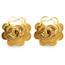 Gold Chanel CC Flower Clip on Earrings