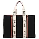 CHLOÉ Woody Large Leather-trimmed Wool Tote in Black - Chloé