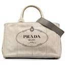Bolso satchel gris con logo Prada Canapa