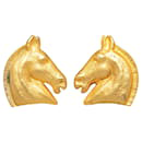 Gold Hermes Cheval Clip on Earrings - Hermès
