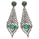 Emerald & Pave Diamond Bavna Drop Pierced Earrings - Autre Marque