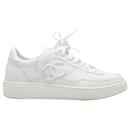 White Chanel Leather CC Low-Top Sneakers Size 39