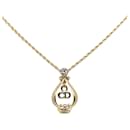 Gold Dior Logo Charm Pendant Necklace