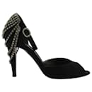 Sergio Rossi Diamante Embellished Peep-Toe Sandals in Black Suede