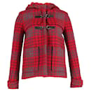 Maje Hooded Checkered Coat in Red Wool