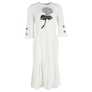 Dolce & Gabbana Hydrangea-Embroidered Elbow-Sleeve Dress in White Polyester