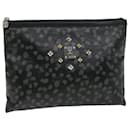 MCM Studs Vicetos Logogram Clutch Bag PVC Black Auth bs12187