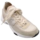 Chanel Ivory CC Logo Suede Leather Trimmed Knit Sneakers - Autre Marque