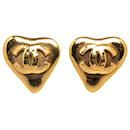 Gold Chanel CC Heart Clip On Earrings