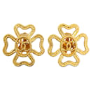 Gold Chanel CC Clover Clip On Earrings