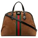 Bolso satchel de ante Ophidia con tribanda mediana marrón de Gucci