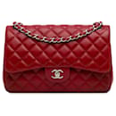 Red Chanel Jumbo Classic Lambskin lined Flap Shoulder Bag