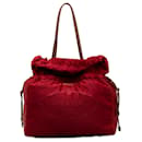 Red Prada Logo Tessuto Drawstring Tote Bag