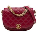 Bolso satchel CC acolchado de piel de cordero Chanel rojo con solapa y cadena