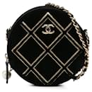 Schwarze, runde Umhängetasche aus Samt mit Perlen und Pailletten von Chanel 