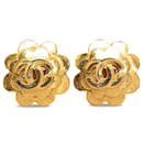 Clipe de flor Chanel CC dourado em brincos
