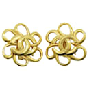 Gold Chanel CC Flower Clip on Earrings
