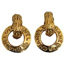Gold Chanel lined Hoop Clip On Earrings