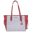 Michael Michael Kors Gilly Travel Tote Bag in White and Pink Coated Canvas