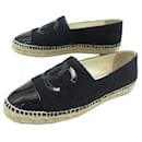 CHANEL SHOES CC G LOGO ESPADRILLES29762 39 IN BLACK TWEED + SHOES BOX - Chanel
