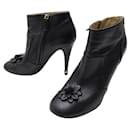 CHANEL SHOES CAMELIA G ANKLE BOOTS30999 39.5 BLACK LEATHER + SHOES BOX - Chanel