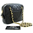 CHANEL Small Chain Shoulder Bag Black Lambskin Leather Zipper - Chanel
