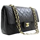 Chanel Classic gefütterte Klappe 10"Chain Shoulder Bag Black Lambskin