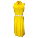 Moschino Couture Vestido midi de algodão amarelo sem mangas com botão na frente - Autre Marque