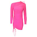 Balenciaga Hot Pink Drawstring Detail Ruched Fitted Long Sleeved Mini Dress - Autre Marque