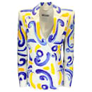 Moschino Couture Avorio / Blu / Blazer in crêpe giallo multi stampato - Autre Marque