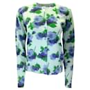 Muveil Light Blue Multi Floral Patterned Long Sleeved Button-down Knit Cardigan Sweater - Autre Marque