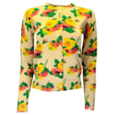 Cardigan en tricot boutonné à manches longues et à motifs floraux jaunes Muveil - Autre Marque