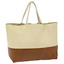 CELINE Horizontal Cabas Tote Bag Leather Beige Brown Auth fm3255 - Céline