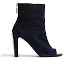 EU39 Fancy pearls and navy suede open toe ankle boots US8.5 - Chanel