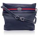 Vintage Blue Leather Web Stripes Bucket Shoulder Bag - Gucci