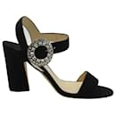 Jimmy Choo Mischa 85 Crystal Ankle Strap Sandals in Black Suede