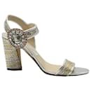 Jimmy Choo Mischa Crystal Embellished Buckle Ankle Strap Sandals in Silver Leather