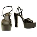 Saint Laurent Jodie YSL black patent leather sandals platform heels size 39