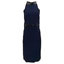 Gucci Navy Crepe Sleeveless Dress with Black Leather Trim - Autre Marque