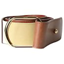Brown leather belt with gold hardware buckle - size EU 36 - Chloé