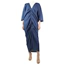 Blue linen gathered v-neck dress - size XS - Autre Marque