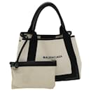 BALENCIAGA Hand Bag Canvas White Black Auth bs12378 - Balenciaga