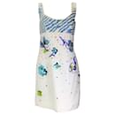 Marni White / Blue Beaded and Sequined Sleeveless Crepe Flower Dress - Autre Marque
