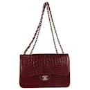 Chanel Rouge Fonce Shine Alligator Jumbo Classic Single Flap Bag