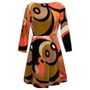 vintage Noir &Multicolore Emilio Pucci Velvet Abstract Print Dress Taille US 14
