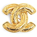 Gold Chanel CC Quilted Brooch