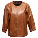 Brown Lafayette 148 Leather Collarless Jacket Size US M - Autre Marque