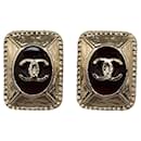 Gold Chanel CC Resin Square Stud Earrings